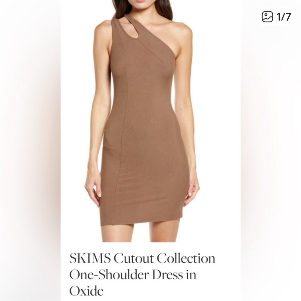 SKIMS One-Shoulder Dress in Oxide